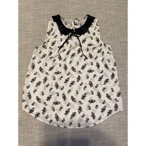 Lauren Conrad Womens Blouse Extra Small Floral Faux Suede Collar Drawstring Boho